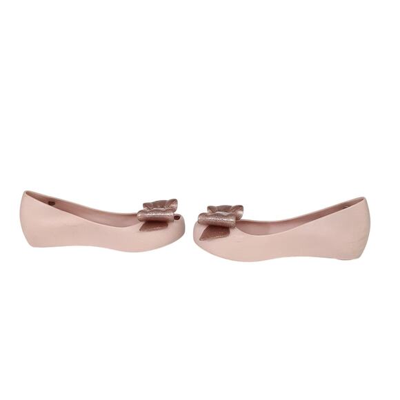 Mini Melissa Girls 12 UltraGel Bow Flats Rose Gold Glitter Ballet Flats Pink - Picture 7 of 11